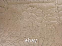 VTG 70's LIME Green Satin/Floral COMFORTER ROSES Hand-Quilted Queen Sz. EUC