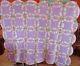 Vtg Antique 1930's Purple Double Wedding Ring Quilt Handmade Hand Stitched 75x90