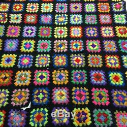 VTG Afghan Crochet Granny Square 42x72 Blanket Handmade Throw Bed Couch Quilt
