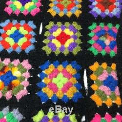 VTG Afghan Crochet Granny Square 42x72 Blanket Handmade Throw Bed Couch Quilt