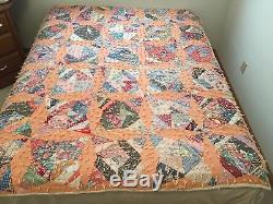 VTG Antique Handmade Quilt 65 x 80 Full Size Star Pattern Feed Sack