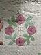 Vtg Applique Quilt Pink Floral Diamond Intricate Stitch 90x72 Handmade Cottage