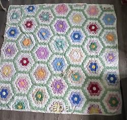 VTG Beautiful Grandmother's Dream Flower Garden Quilt Top Hand Sewn 80x78