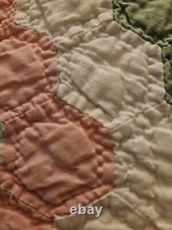 VTG Depression Feed Sack Grandmother's Garden Quilt 72×84 All Hand Sewn