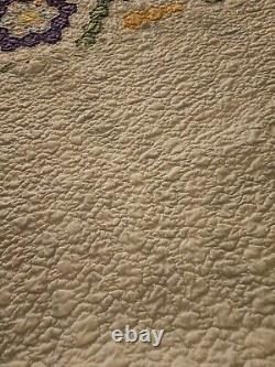 VTG Depression Feed Sack Grandmother's Garden Quilt 72×84 All Hand Sewn