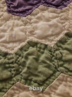 VTG Depression Feed Sack Grandmother's Garden Quilt 72×84 All Hand Sewn