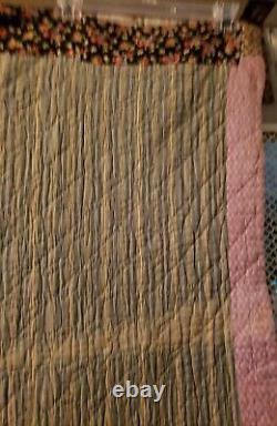 VTG Farmhouse Primitive Hand Pieced Stitched Feedsack NINE PATCH Quilt 77x 64
