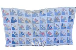 VTG Grandmother's Fan Quilt Hand Quilted Pastel Prints Cutter Repurpose FLAWS
