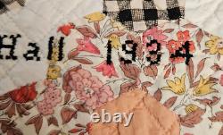 VTG Grandmothers Flower Garden Quilt Vary Hand Stitched Made1934 Signed 65x74