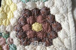 VTG Granny FLOWER GARDEN Patchwork Handmade Cotton Quilt Blanket 80 x 66