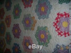 VTG Granny FLOWER GARDEN Patchwork Handmade Top American Quilt 78x69 Blanket