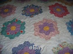 VTG Granny FLOWER GARDEN Patchwork Handmade Top American Quilt 78x69 Blanket