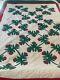 Vtg Hand Appliqué Quilt Rosebud Wreath Red Green 91 X 70 1987 Hand Quilted