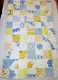 Vtg Handmade Cottage Blue Yellow Chenille Eye Candy Patchwork Soft Throw 40x60