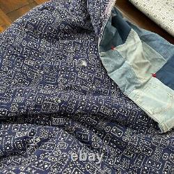VTG Handmade Denim Quilt Blanket Bedspread Western Bandana Levis Big E Used