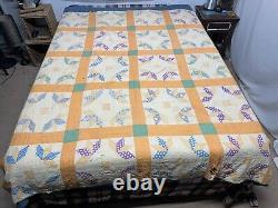 VTG Handmade Half Star Flower Quilt Patchwork Square 65x78 Feedsack Distressed