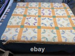 VTG Handmade Half Star Flower Quilt Patchwork Square 65x78 Feedsack Distressed