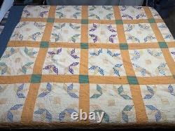 VTG Handmade Half Star Flower Quilt Patchwork Square 65x78 Feedsack Distressed