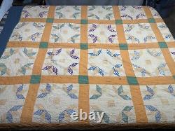 VTG Handmade Half Star Flower Quilt Patchwork Square 65x78 Feedsack Distressed