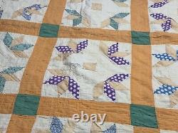 VTG Handmade Half Star Flower Quilt Patchwork Square 65x78 Feedsack Distressed