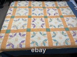 VTG Handmade Half Star Flower Quilt Patchwork Square 65x78 Feedsack Distressed