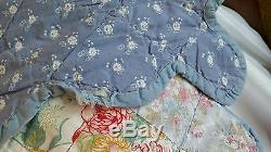 VTG Handmade & Hand Quilted Blue Floral Patchwork Quilt Zig Zag Edges 84x84