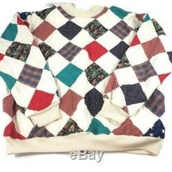VTG Handmade Patchwork Quilt Full Zip Jacket Coat Of Many Colors USA Sz 1X-2X