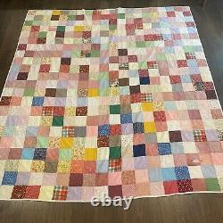 VTG Handmade Quilt Queen Size 85x92 Patchwork Farmhouse Grandmother