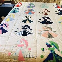 VTG Handmade Quilt Southern Belle Bedspread Boucle Houndstooth Retro Prints