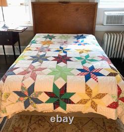 VTG Handsewn Quilt 8 Pt Star (70's Holly Hobbie fabric withFeedsack fabrics) Read