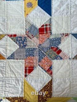 VTG Handsewn Quilt 8 Pt Star (70's Holly Hobbie fabric withFeedsack fabrics) Read