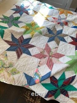 VTG Handsewn Quilt 8 Pt Star (70's Holly Hobbie fabric withFeedsack fabrics) Read