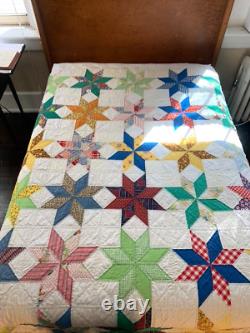 VTG Handsewn Quilt 8 Pt Star (70's Holly Hobbie fabric withFeedsack fabrics) Read