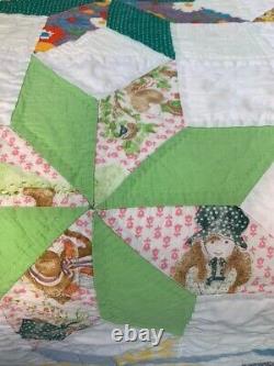 VTG Handsewn Quilt 8 Pt Star (70's Holly Hobbie fabric withFeedsack fabrics) Read