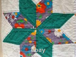 VTG Handsewn Quilt 8 Pt Star (70's Holly Hobbie fabric withFeedsack fabrics) Read