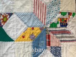 VTG Handsewn Quilt 8 Pt Star (70's Holly Hobbie fabric withFeedsack fabrics) Read