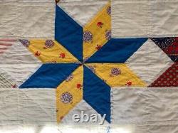 VTG Handsewn Quilt 8 Pt Star (70's Holly Hobbie fabric withFeedsack fabrics) Read