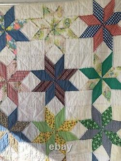 VTG Handsewn Quilt 8 Pt Star (70's Holly Hobbie fabric withFeedsack fabrics) Read