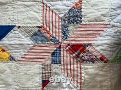 VTG Handsewn Quilt 8 Pt Star (70's Holly Hobbie fabric withFeedsack fabrics) Read