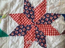 VTG Handsewn Quilt 8 Pt Star (70's Holly Hobbie fabric withFeedsack fabrics) Read