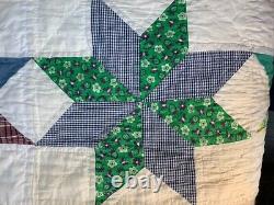 VTG Handsewn Quilt 8 Pt Star (70's Holly Hobbie fabric withFeedsack fabrics) Read