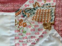 VTG Handsewn Quilt 8 Pt Star (70's Holly Hobbie fabric withFeedsack fabrics) Read