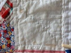 VTG Handsewn Quilt 8 Pt Star (70's Holly Hobbie fabric withFeedsack fabrics) Read