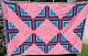Vtg Quilt 46 X 66 Pink & Turquoise Tied Strips Geometric Hand Made Floral