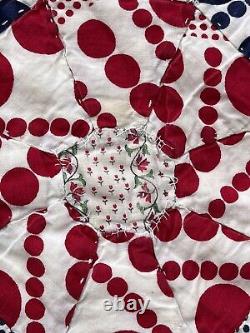 VTG Quilt Hand Pieced Square Snowball Octagon c. 1930s Feedsack 74x84 Heavy