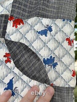VTG Quilt TOP Hand Pieced Cotton Feedsack 68x82 c. 1930s Four Patch