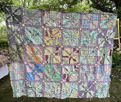 VTG Quilt TOP Hand Pieced Cotton Feedsack 68x82 c. 1930s Four Patch