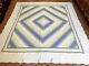Vtg Rainbow Square King Quilt Hand Made Blue Color