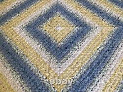 VTG Rainbow Square King Quilt Hand Made Blue Color
