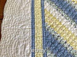 VTG Rainbow Square King Quilt Hand Made Blue Color